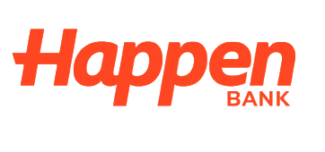 The image displays a logo with the text  HAPPEN BANK  prominently featured in red against a white background, along with the words  HAPPEN BANK  in smaller font beneath it.