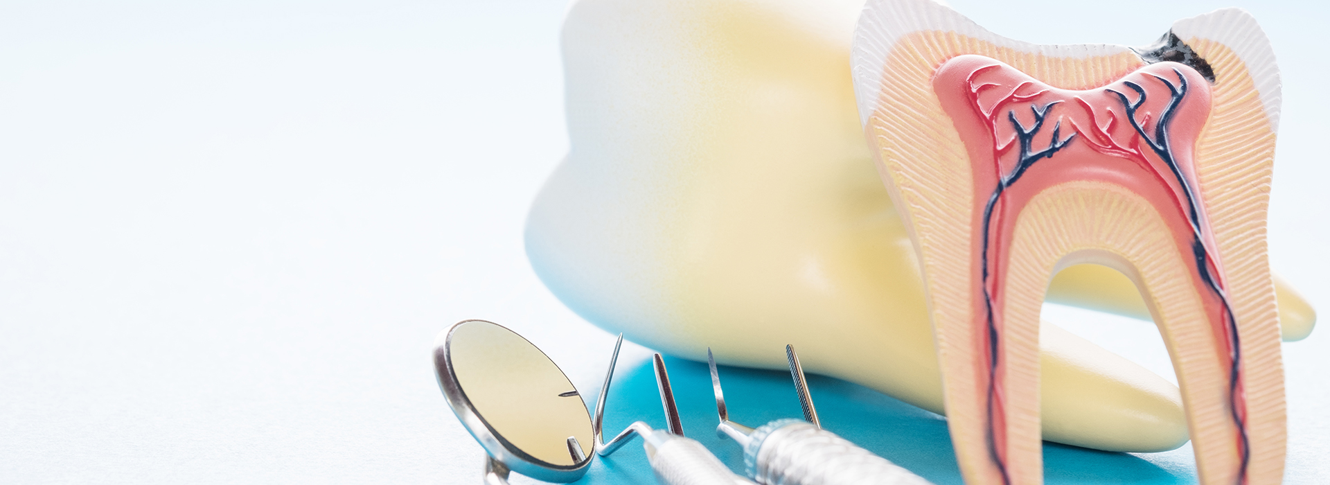 The image features a close-up of two toothbrushes with toothpaste against a blue background, with one toothbrush partially obscured by the other.